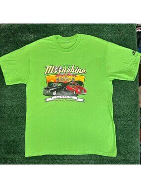 Vintage Y2K Moonshine Rod Run Car Show T-Shirt Green L Classic Hot Rod 2007